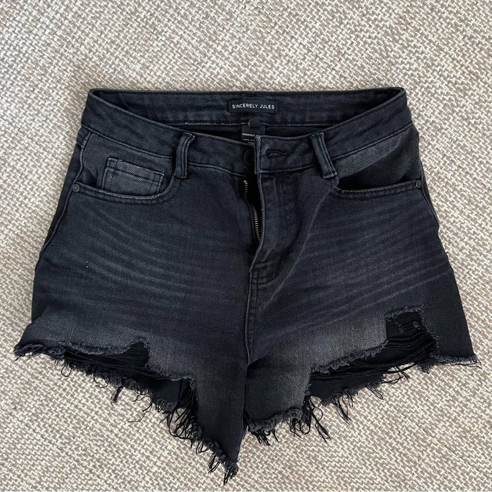 Sincerely Jules Black Distressed Denim Shorts